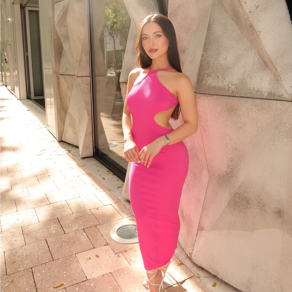 Vibrant Pink Dress with Open Back